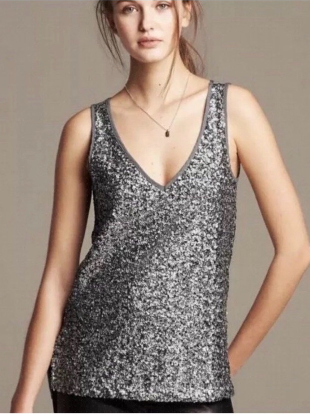 Banana Republic Silver Sequin V-Neck Camisole
